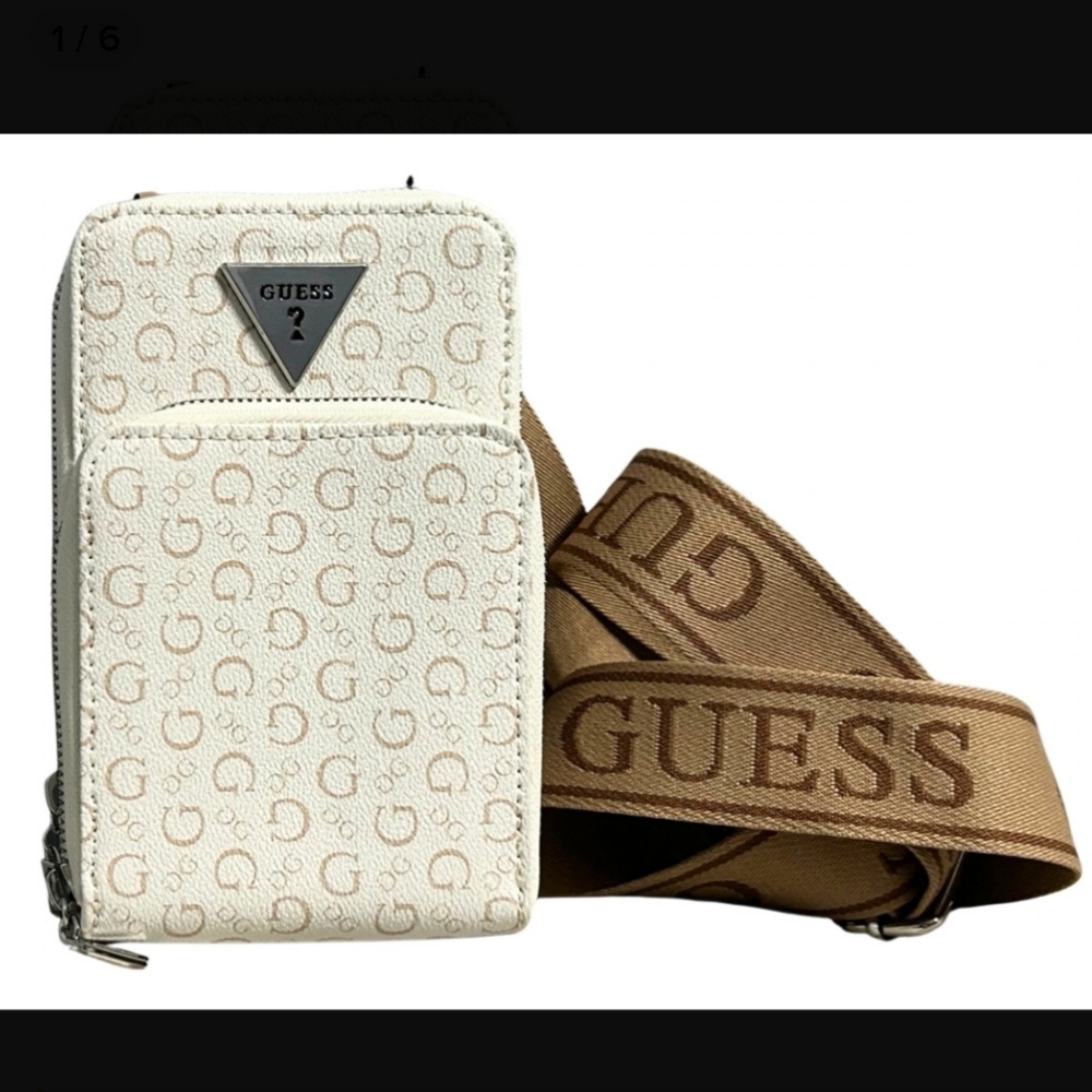 GUESS Cream Monogram Crossbody Bag